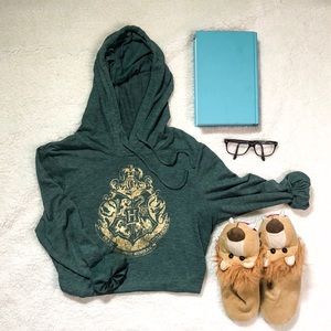 Harry Potter hoodie, heather green and gold design